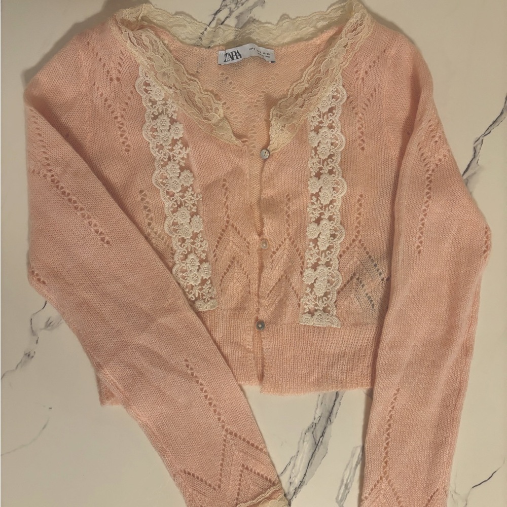 Zara Pink cardigan with lace detailing